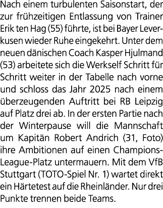 Nach einem turbulenten Saisonstart, der zur fr hzeitigen Entlassung von Trainer Erik ten Hag (55) f hrte, ist bei Bay...