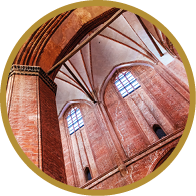 Architecture interior of ancient gothic St. George Cathedral Church in Wismar, Mecklenburg region, Germany