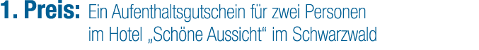 1. Preis: Ein Aufenthaltsgutschein f r zwei Personen im Hotel „Sch ne Aussicht“ im Schwarzwald