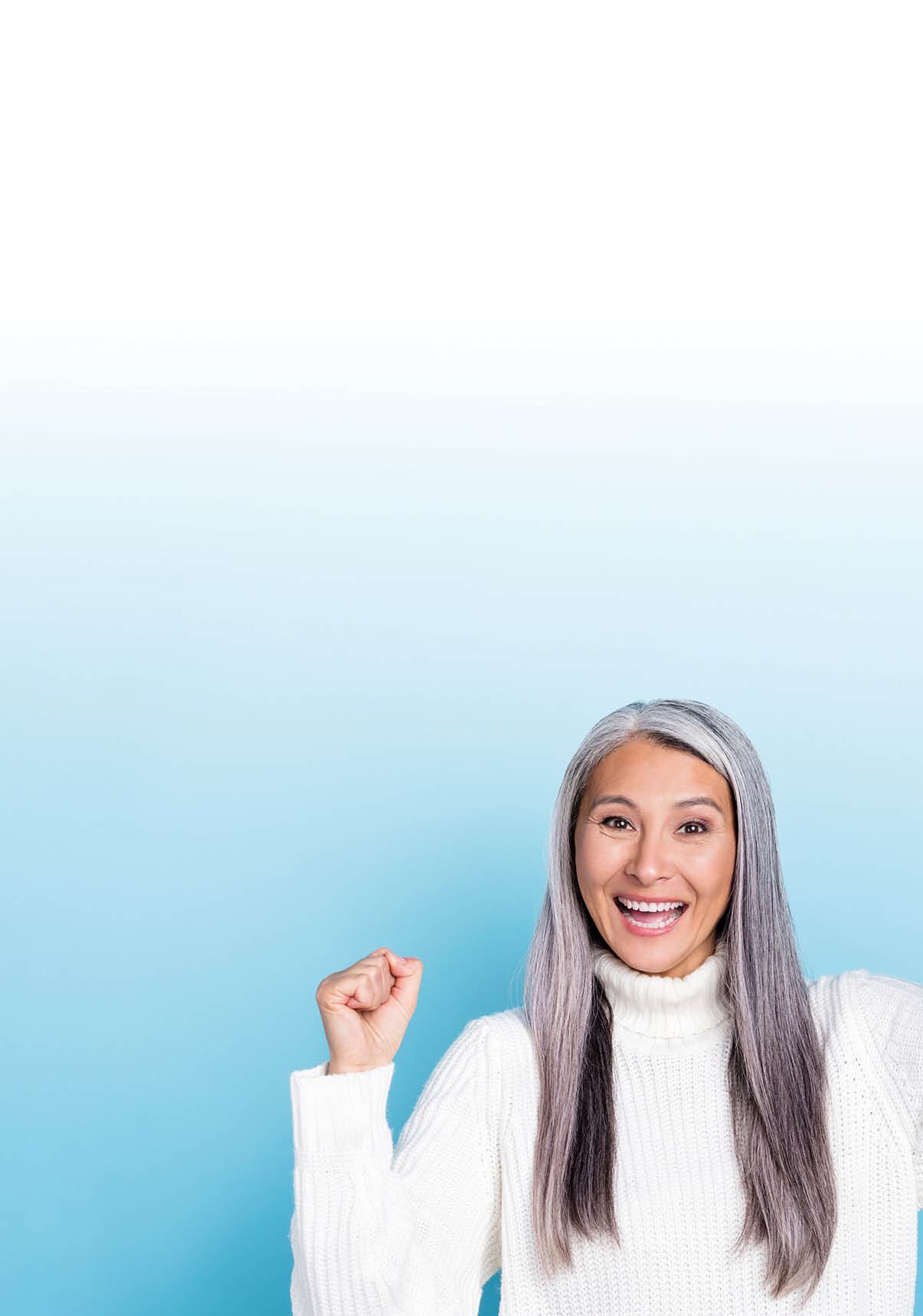 Photo of excited cheerful lady rejoice victory fists hands awesome hooray isolated over blue color background.