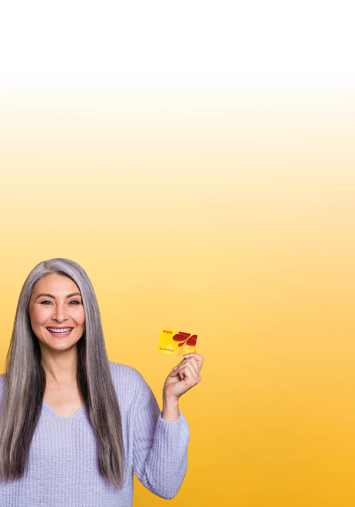 Photo of retired lady in casual style sweater approve banking system wireless payment isolated on yellow color background.