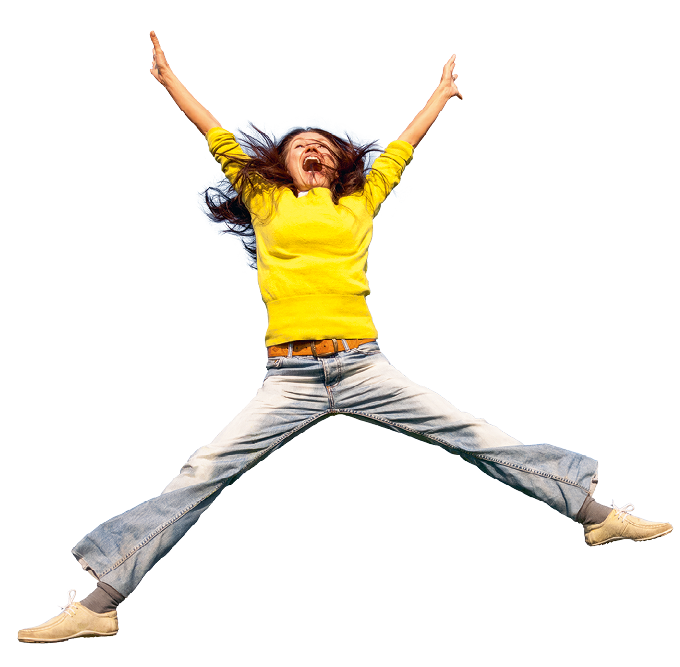 Happy smiling young man jumping on the beach. Freedom concept. Enjoyment.