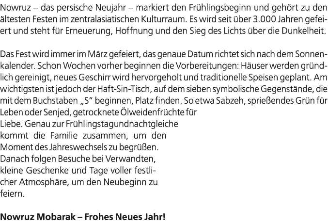 Nowruz – das persische Neujahr – markiert den Fr hlingsbeginn und geh rt zu den ltesten Festen im zentralasiatischen...