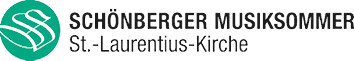 Das Logo zeigt ein stilisiertes wei es Notensymbol auf gr nem Hintergrund neben dem Schriftzug Sch nberger Musiksommer St.-Laurentius-Kirche. Beschreibung von KI generiert