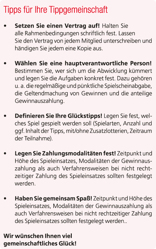 Tipps f r Ihre Tippgemeinschaft • Setzen Sie einen Vertrag auf! Halten Sie alle Rahmenbedingungen schriftlich fest. L...