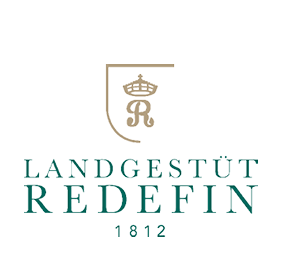 Logo mit einer stilisierten Krone ber einem geschwungenen Buchstaben R und dem Schriftzug Landgest t Redefin 1812 in klassischer Schrift.  Beschreibung von KI generiert