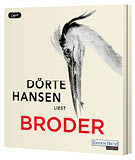 Das Cover zeigt den Titel “Broder" in roten Buchstaben, den Namen D rte Hansen in Schwarz und eine detaillierte Zeichnung eines Vogels mit langem Schnabel. Beschreibung von KI generiert