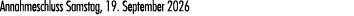 Annahmeschluss Samstag, 19. September 2026