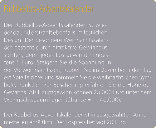 Rubbellos Adventskalender Der Rubbellos Adventskalender ist wieder da und erstrahlt ebenfalls im festlichen Design! D...